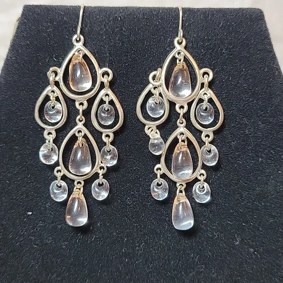 Silver Tone Chandelier Earrings with Clear Bead Accents - Picture 1 of 5